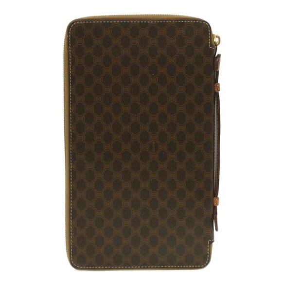 CELINE Macadam Canvas Travel Case PVC Leather Brown Auth - Picture 1 of 16